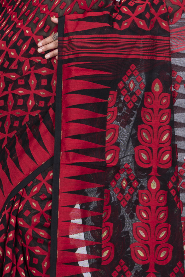 Marun Pure Cotton Minakari_Jmdni Jamdani Saree (692)